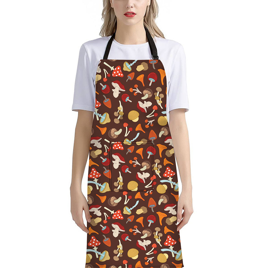 Cartoon Mushroom Pattern Print Bib Apron With Pocket