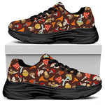 Cartoon Mushroom Pattern Print Black Chunky Shoes