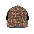 Cartoon Mushroom Pattern Print Black Mesh Trucker Hat
