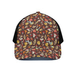 Cartoon Mushroom Pattern Print Black Mesh Trucker Cap