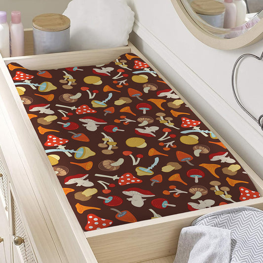 Cartoon Mushroom Pattern Print Changing Pad Cover