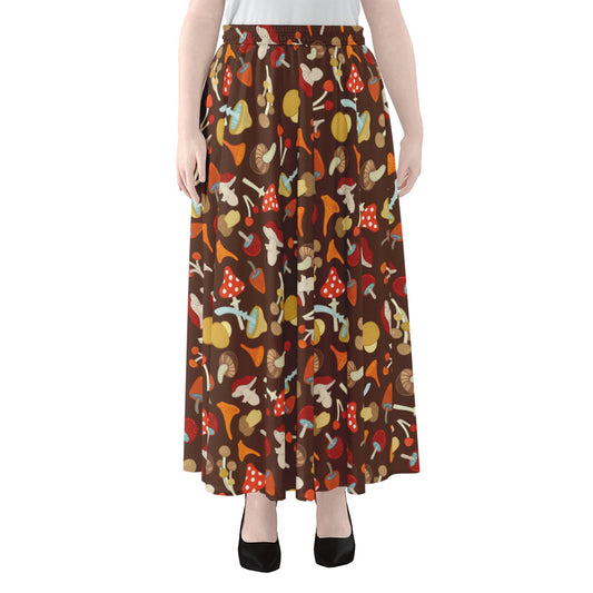 Cartoon Mushroom Pattern Print Chiffon Maxi Skirt