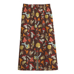 Cartoon Mushroom Pattern Print Cotton Front Slit Maxi Skirt