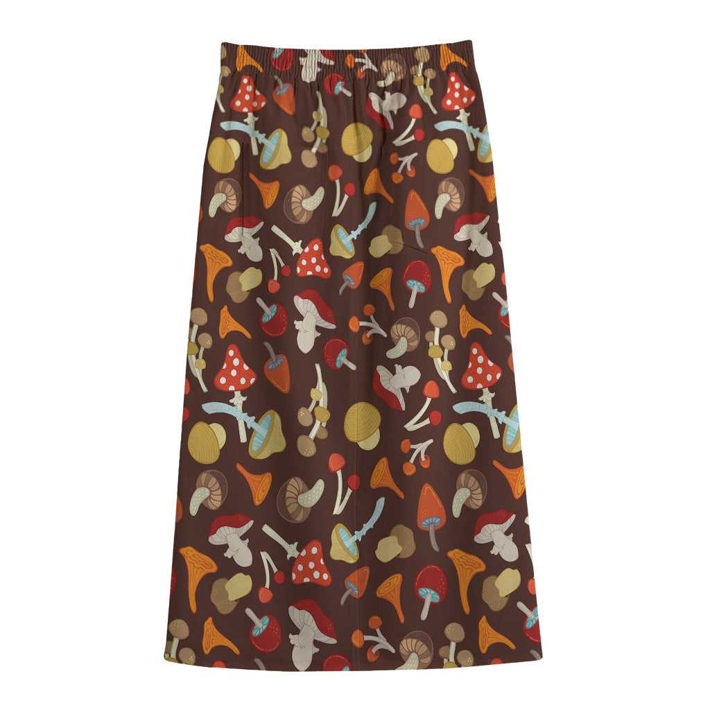 Cartoon Mushroom Pattern Print Cotton Front Slit Maxi Skirt