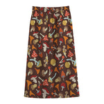 Cartoon Mushroom Pattern Print Cotton Front Slit Maxi Skirt