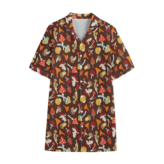 Cartoon Mushroom Pattern Print Cotton Hawaiian Shirt