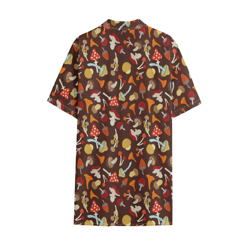 Cartoon Mushroom Pattern Print Cotton Hawaiian Shirt