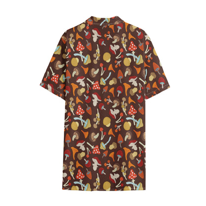 Cartoon Mushroom Pattern Print Cotton Hawaiian Shirt