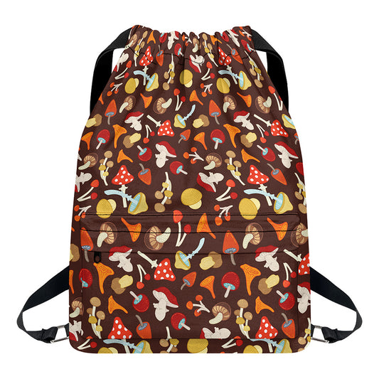 Cartoon Mushroom Pattern Print Drawstring Backpack