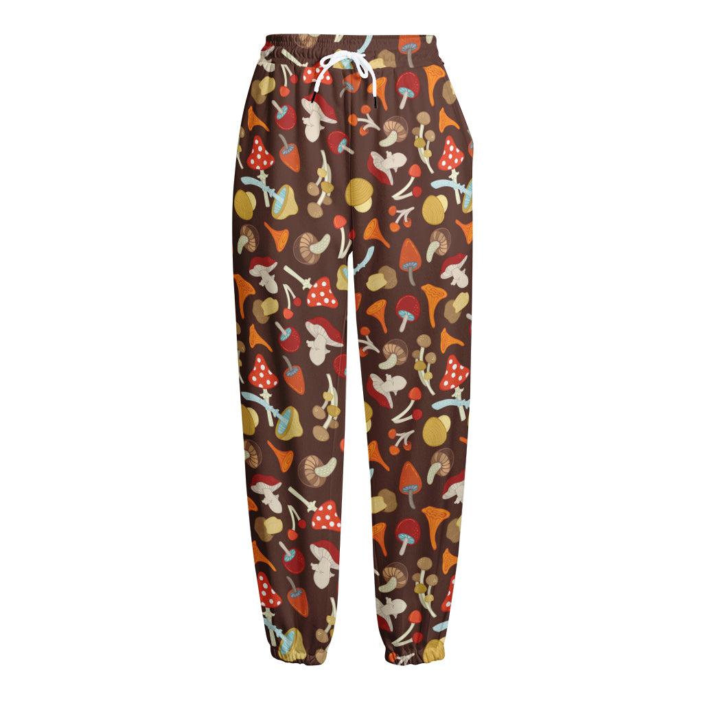 Cartoon Mushroom Pattern Print Fleece Lined Knit Pants