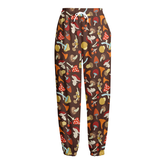 Cartoon Mushroom Pattern Print Fleece Lined Knit Pants