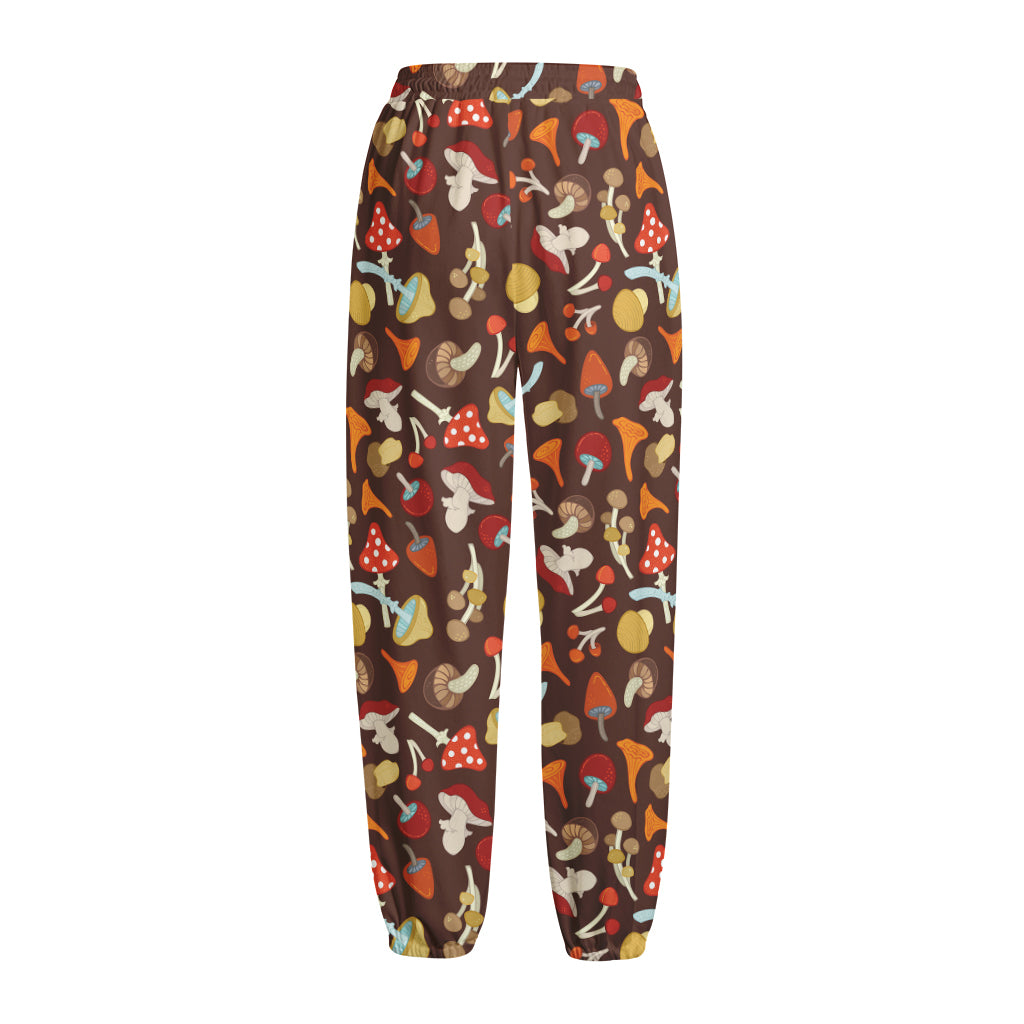 Cartoon Mushroom Pattern Print Fleece Lined Knit Pants
