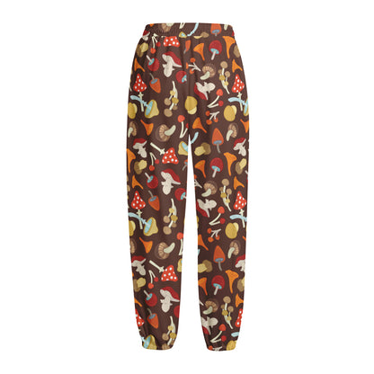 Cartoon Mushroom Pattern Print Fleece Lined Knit Pants