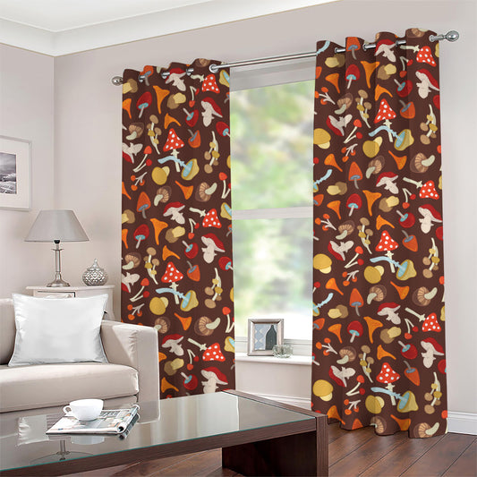 Cartoon Mushroom Pattern Print Grommet Curtains