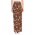 Cartoon Mushroom Pattern Print High Slit Maxi Skirt