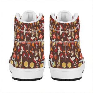 Cartoon Mushroom Pattern Print High Top Leather Sneakers