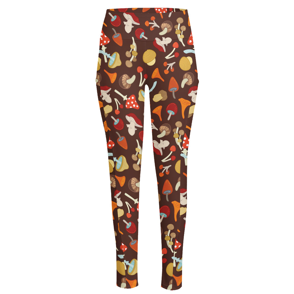 Cartoon Mushroom Pattern Print High-Waisted Pocket Leggings
