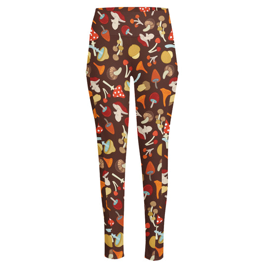 Cartoon Mushroom Pattern Print High-Waisted Pocket Leggings