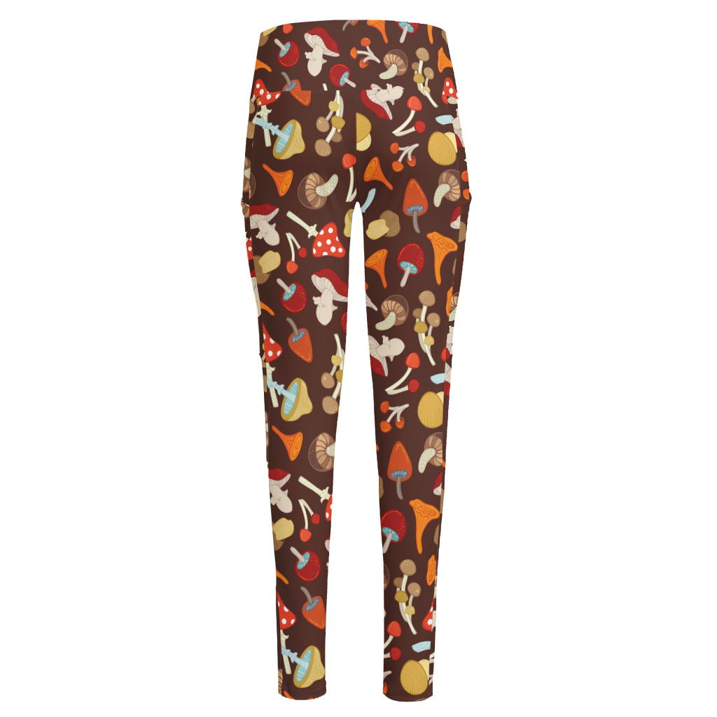 Cartoon Mushroom Pattern Print High-Waisted Pocket Leggings