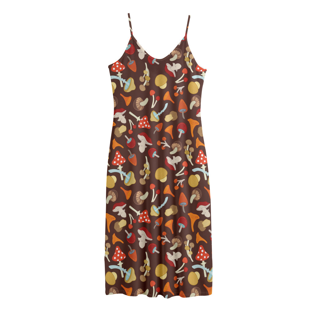 Cartoon Mushroom Pattern Print Jersey Midi Cami Dress