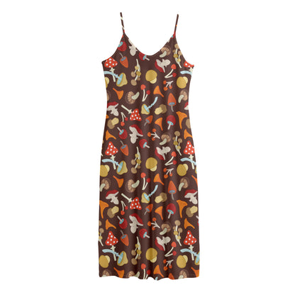 Cartoon Mushroom Pattern Print Jersey Midi Cami Dress