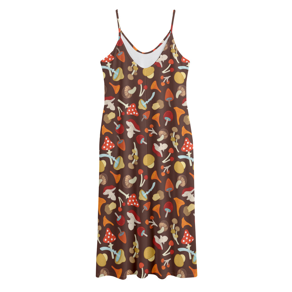 Cartoon Mushroom Pattern Print Jersey Midi Cami Dress