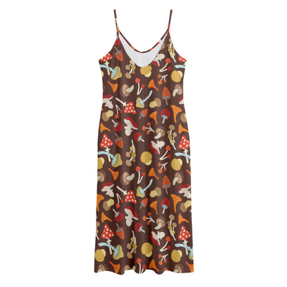 Cartoon Mushroom Pattern Print Jersey Midi Cami Dress