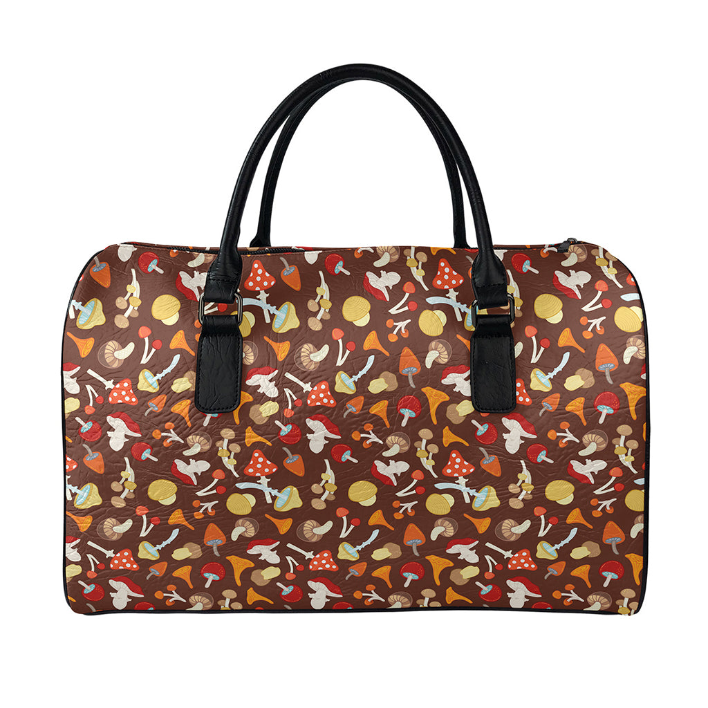 Cartoon Mushroom Pattern Print Leather Duffle Bag