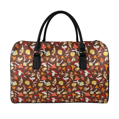 Cartoon Mushroom Pattern Print Leather Duffle Bag