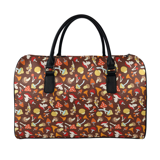 Cartoon Mushroom Pattern Print Leather Duffle Bag