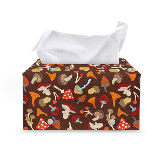 Cartoon Mushroom Pattern Print Leather Tissue Box Cover