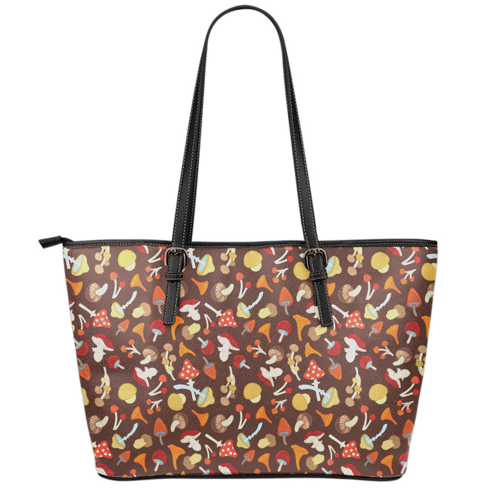 Cartoon Mushroom Pattern Print Leather Tote Bag