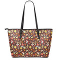 Cartoon Mushroom Pattern Print Leather Tote Bag With Zipper