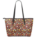 Cartoon Mushroom Pattern Print Leather Tote Bag