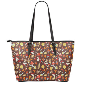 Cartoon Mushroom Pattern Print Leather Tote Bag