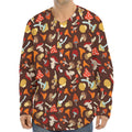 Cartoon Mushroom Pattern Print Long Sleeve Baseball Jersey