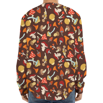 Cartoon Mushroom Pattern Print Long Sleeve Baseball Jersey