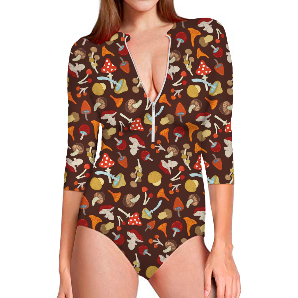 Cartoon Mushroom Pattern Print Long Sleeve Swimsuit