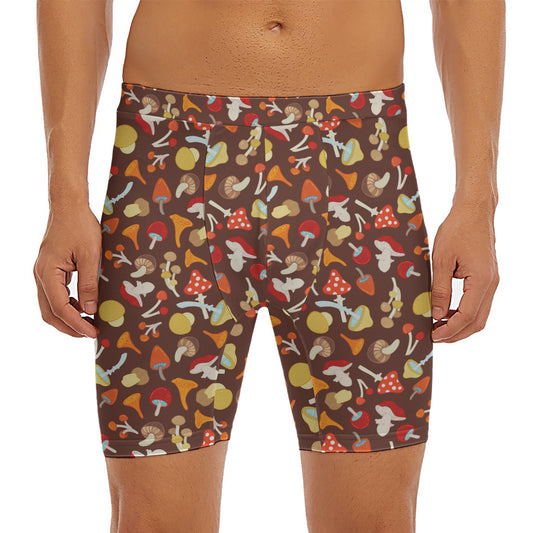 Cartoon Mushroom Pattern Print Men's Long Boxer Briefs