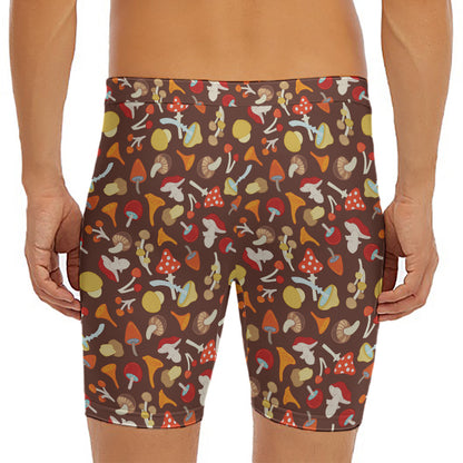 Cartoon Mushroom Pattern Print Men's Long Boxer Briefs