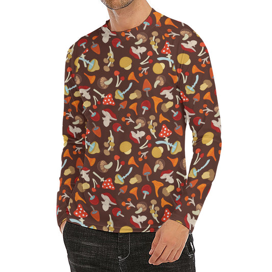 Cartoon Mushroom Pattern Print Men's Long Sleeve Rash Guard