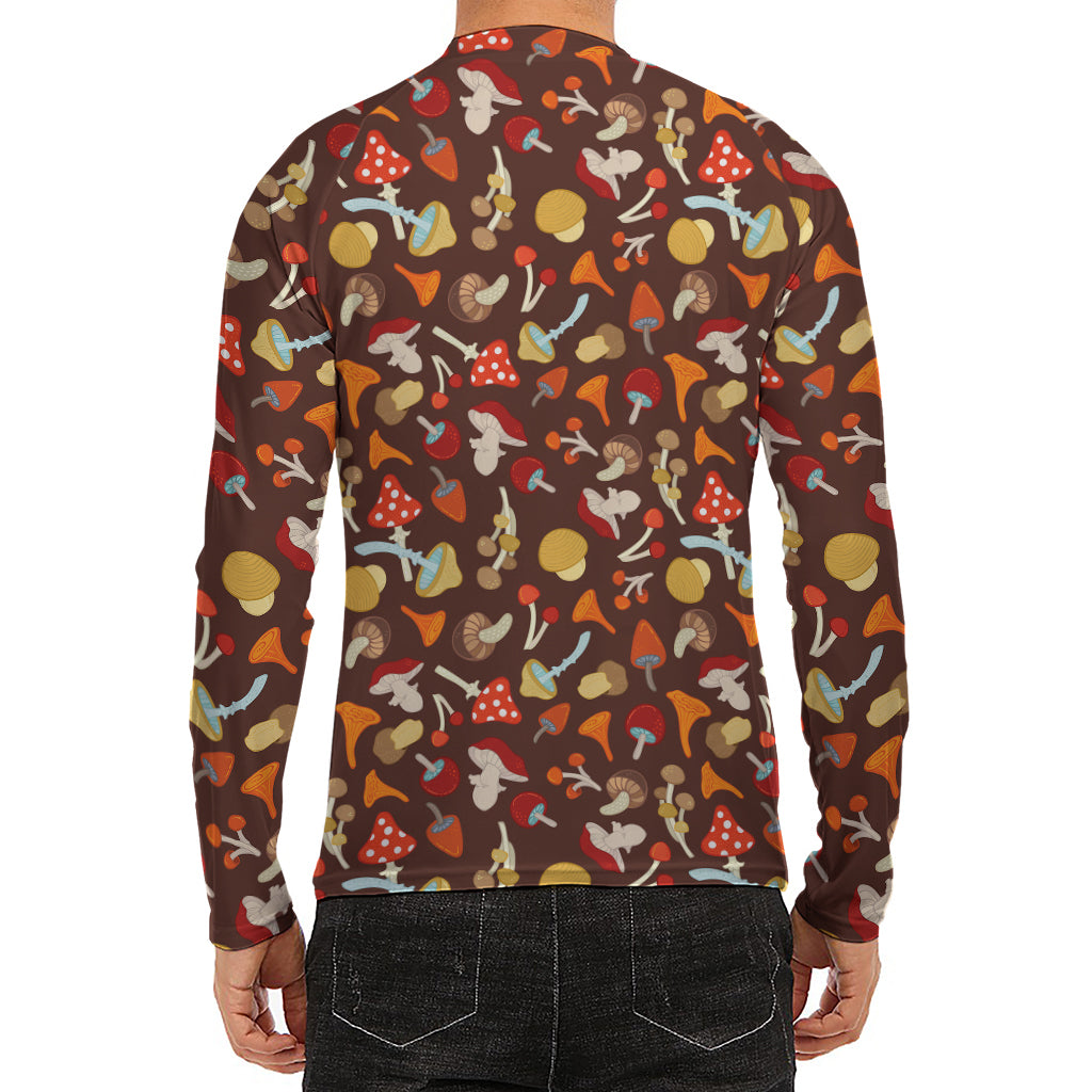 Cartoon Mushroom Pattern Print Men's Long Sleeve Rash Guard