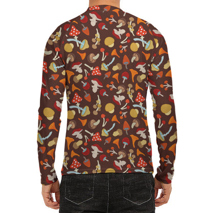 Cartoon Mushroom Pattern Print Men's Long Sleeve Rash Guard