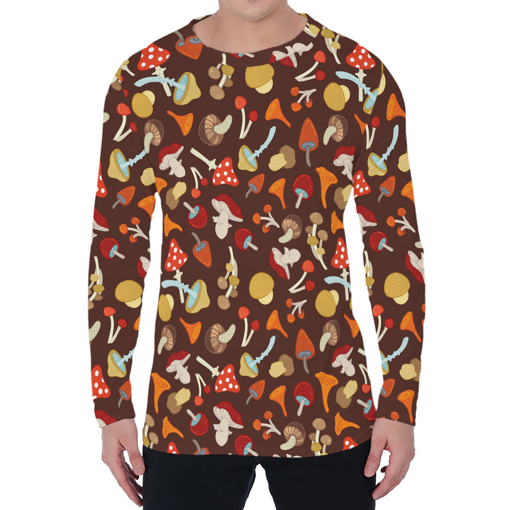 Cartoon Mushroom Pattern Print Men's Long Sleeve T-Shirt