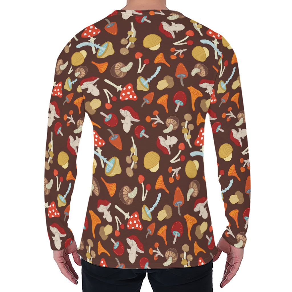 Cartoon Mushroom Pattern Print Men's Long Sleeve T-Shirt