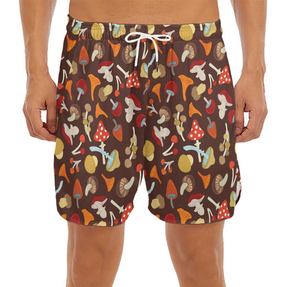 Cartoon Mushroom Pattern Print Men's Split Running Shorts