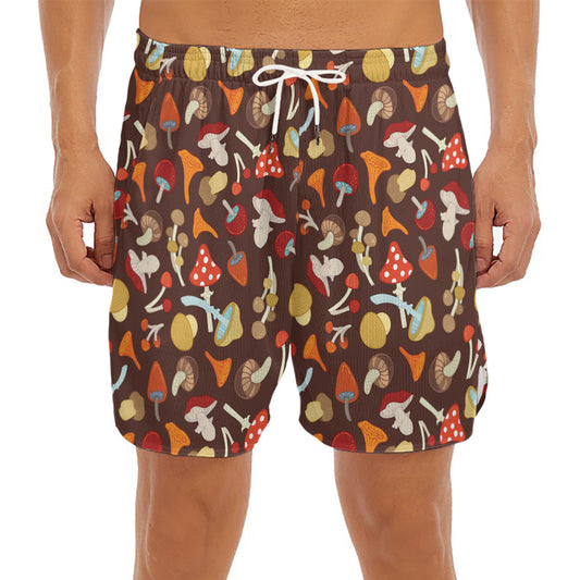 Cartoon Mushroom Pattern Print Men's Split Running Shorts