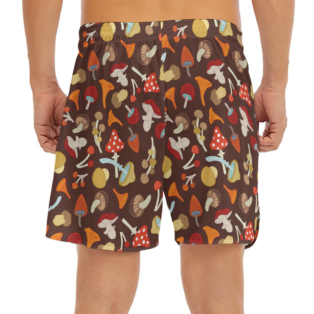 Cartoon Mushroom Pattern Print Men's Split Running Shorts