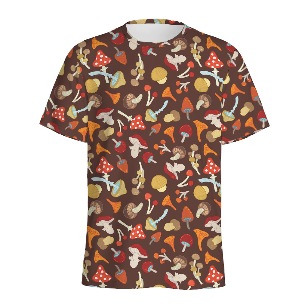 Cartoon Mushroom Pattern Print Men's Sports T-Shirt