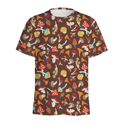 Cartoon Mushroom Pattern Print Men's Sports T-Shirt